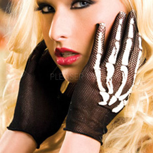 DEMONIA DM-417 Fishnet Gloves With Bones Blk