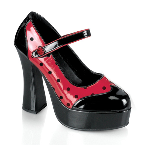 CLEARANCE DOLLY-60 *5" Chunky Heel "Lady Bug" Maryjane Platform Blk-Red Pat
