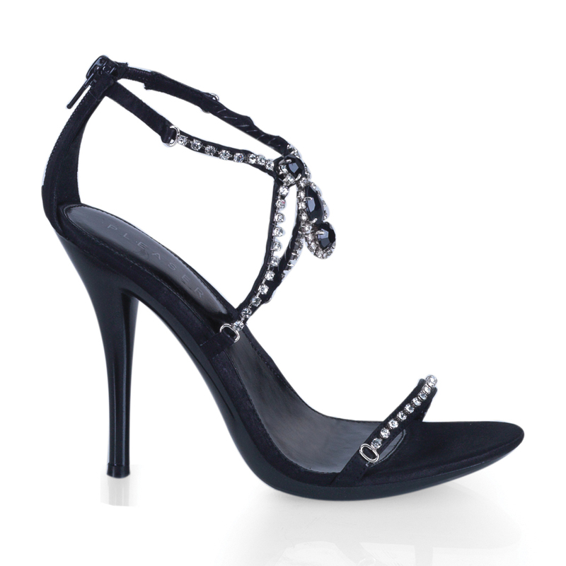 CLEARANCE ECLAIR-47 *4 3/4" Stiletto Heel RS Mini-PF Sandal, Back Zi Blk Satin