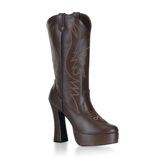 CLEARANCE ELECTRA-1027 *5" Chunky Heel Pull-On Cowgirl PF Ankle Boot Brown Pu