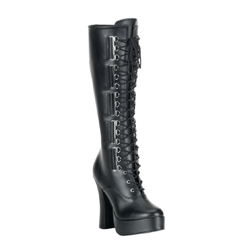 PLEASER ELECTRA-2029 5" Stack Heel W/1 1/2" PF Boots Blk Pu