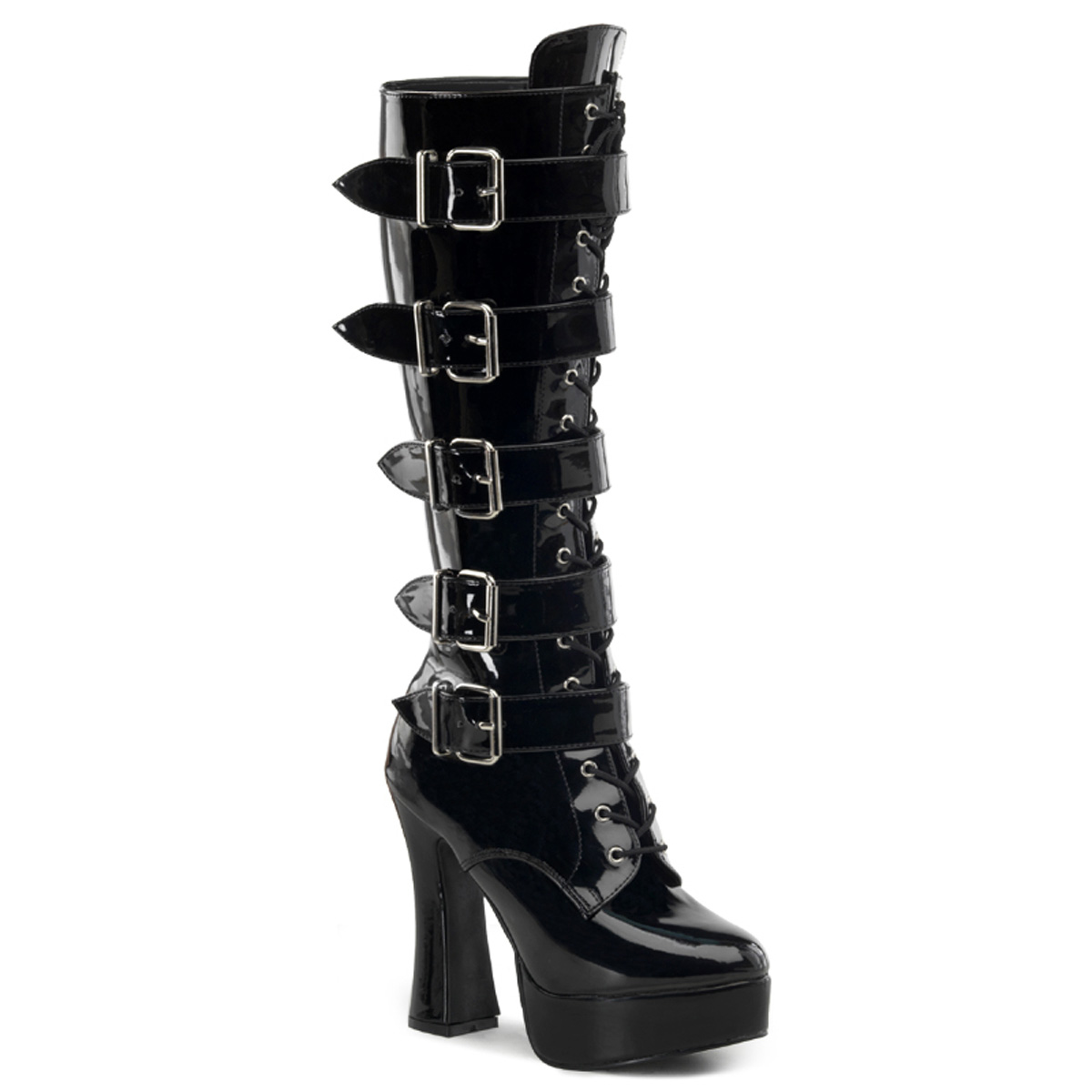 PLEASER ELECTRA-2042 5" Stack Heel W/1 1/2" PF Boots Blk Pat