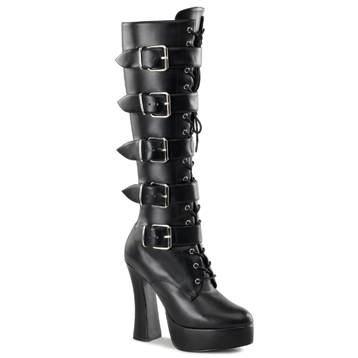 PLEASER ELECTRA-2042 5" Stack Heel W/1 1/2" PF Boots Blk Pu