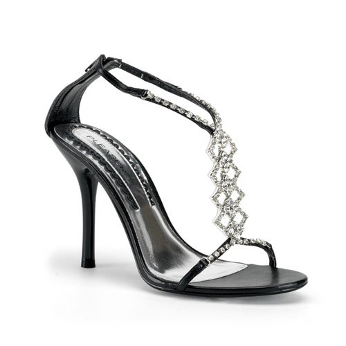 CLEARANCE ENCHANT-18 *4" Back-Zip T-Strap Sandal W/Rhinestone Blk Pu