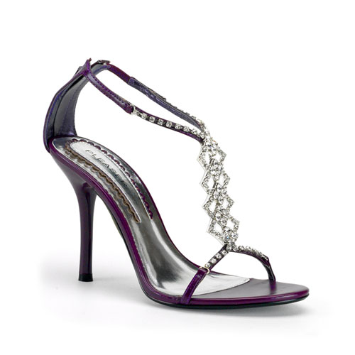 CLEARANCE ENCHANT-18 *4" Back-Zip T-Strap Sandal W/Rhinestone Purple Pu