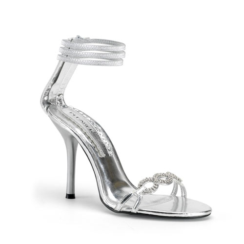 CLEARANCE ENCHANT-20 *4" Back-Zip Sandal W/Rhinestone Silver Met Pu