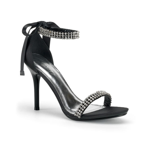 CLEARANCE ENCHANT-34 *4" Ankle Strap Sandal W/Rhinestones Blk Satin