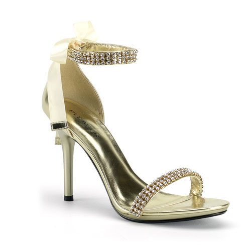 CLEARANCE ENCHANT-34 *4" Ankle Strap Sandal W/Rhinestones Gold Met Pu