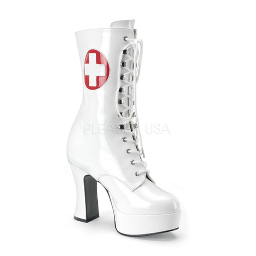 CLEARANCE EXOTICA-1023 *Nurse Ankle Boots Wht Pat