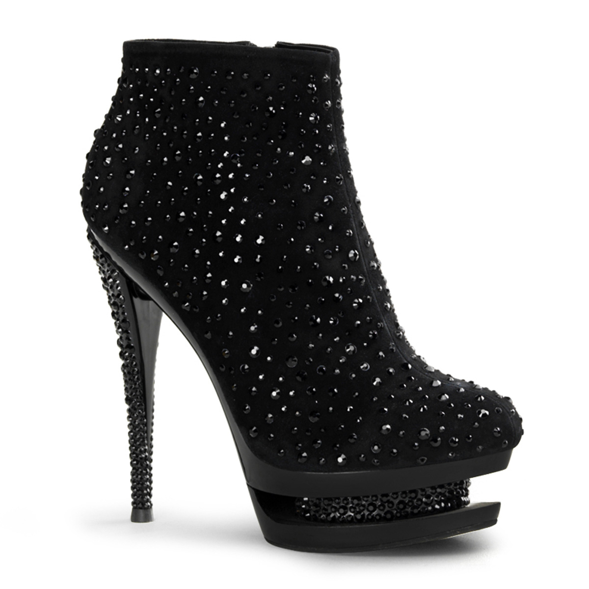 PLEASER Day & Night FASCINATE-1011 6" Stiletto Heel, 1 1/2" Dual PF Ankle Boot/Blk Suede/Blk