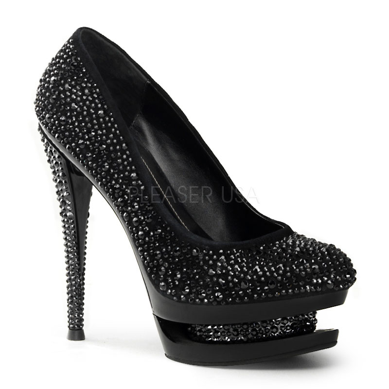 PLEASER Day & Night FASCINATE-685DM 6" Stiletto Heel, 1 1/2" Dual PF Pump Blk Suede/Blk