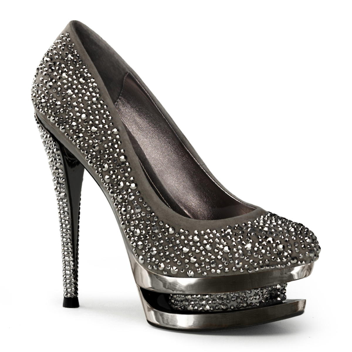 PLEASER Day & Night FASCINATE-685DM 6" Stiletto Heel, 1 1/2" Dual PF Pump D.Grey Suede/Pewter Chrm