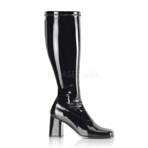 FUNTASMA GOGO-300X Blk Str Pat Wide Width Gogo Boot, 3" Block Heel Blk Str Pat