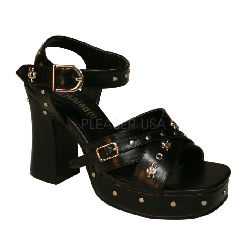 DEMONIA GOTHIKA-02 Skull Studded P/F Sandal W/Rivet Studded P/F Blk Pu