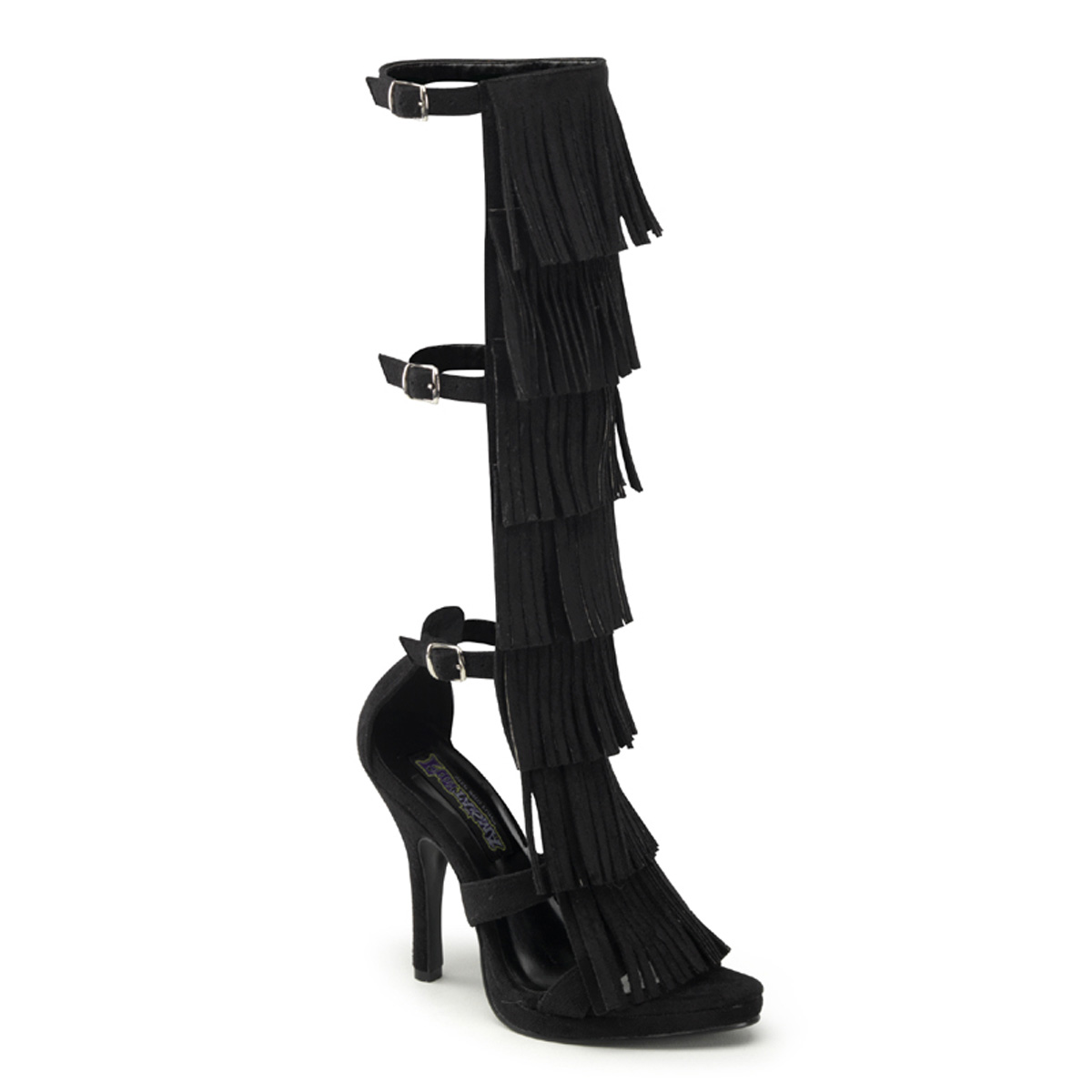 FUNTASMA INDIAN-257 4 1/2" Heel, 1/2" P/F 3 Buckle Strap Knee High Sandal Blk Microfiber
