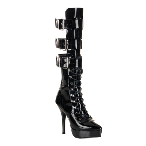 CLEARANCE INDULGE-1028 *5 1/4" Two-Tone Lace-Up P/F Knee Boot Blk Pat