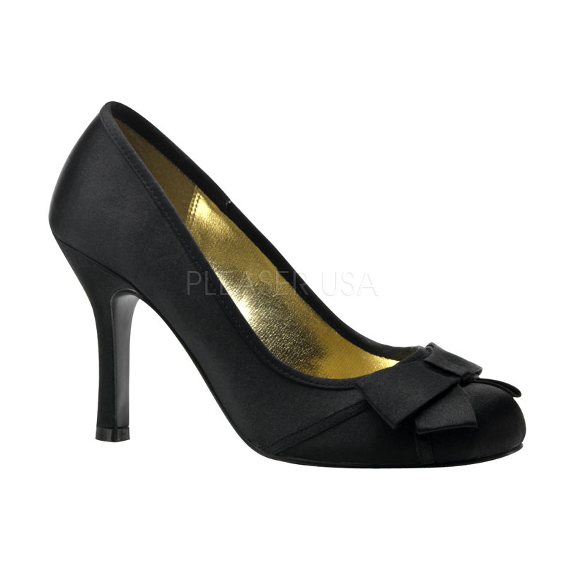 PINUP COUTURE JACKIE-12 Round Toe Pump With Satin Bow Blk Satin