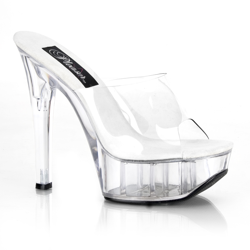 CLEARANCE JEZEBEL-601 *5 3/4" Square Heel Platform Slide Clear/Clear