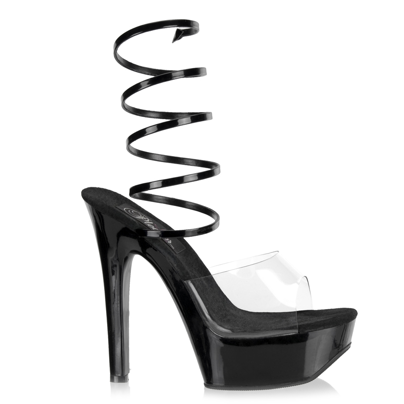 CLEARANCE JEZEBEL-692 *6" Spiral Ankle Wrap PF Sandal Black-Clear/Black