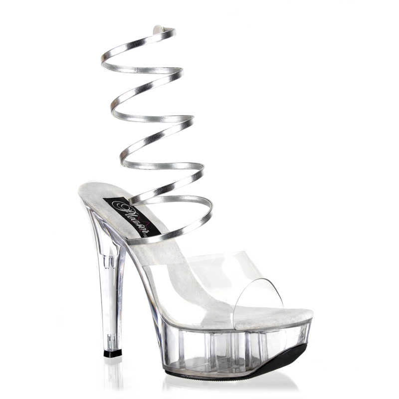 CLEARANCE JEZEBEL-692 *6" Spiral Ankle Wrap PF Sandal Silver-Clear/Clear