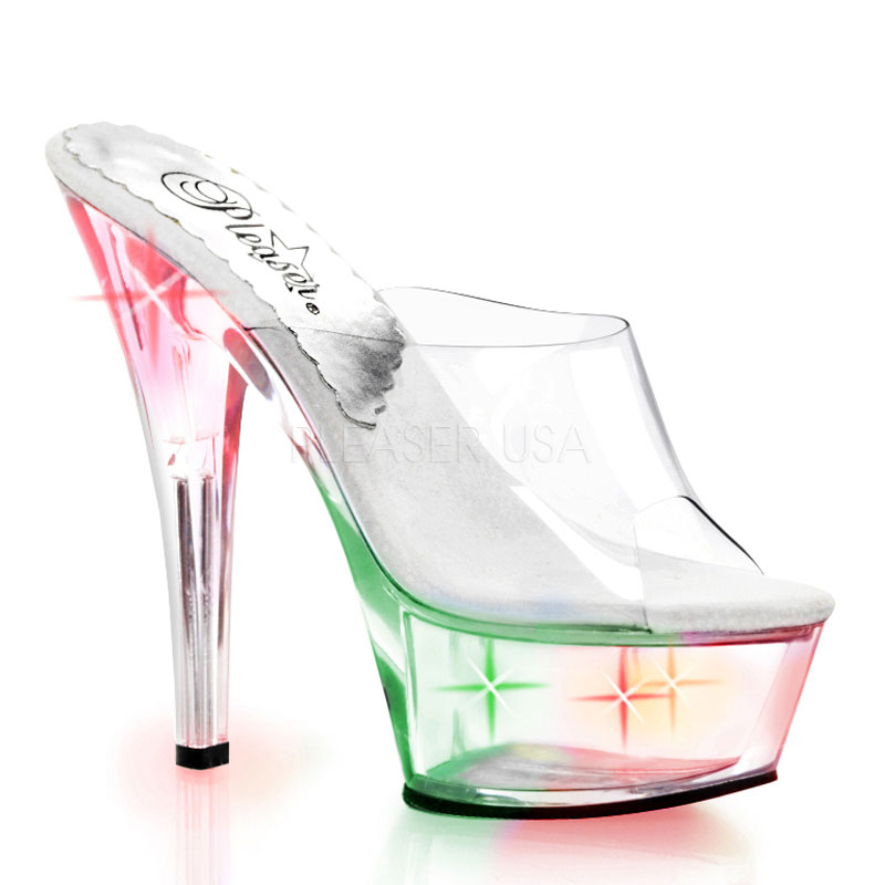 PLEASER KISS-201LT 6" Stiletto Heel Lite-Up PF Slide Clr/Multi-Colored Lights