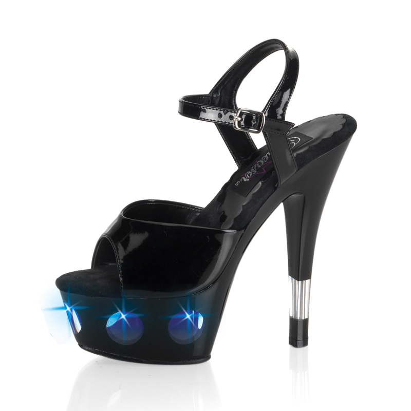 CLEARANCE KISS-209LT3 *6" Heel Ankle Strap PF Sandal W/"O" Ligh Blk/Blue Lights