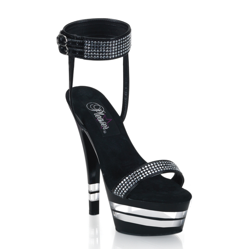 CLEARANCE KISS-278LN *6" Stiletto Heel Ankle Cuff RS PF Sandal Blk-RS/Blk
