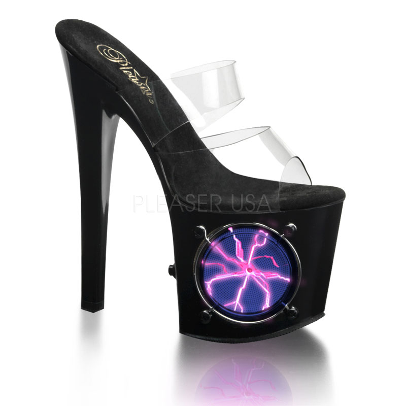 PLEASER LIGHTNING-702 7 1/2" P/F Two Band Slide W/Pink Strobe Lights Clr/Blk-PL