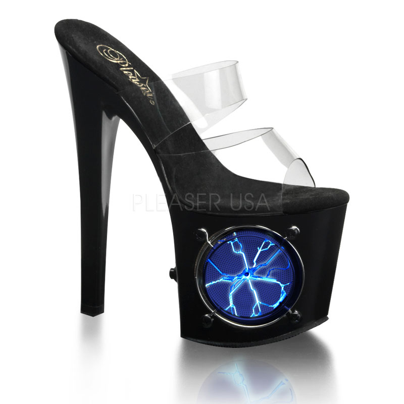 PLEASER LIGHTNING-702 7 1/2" P/F Two Band Slide W/Blue Strobe Lights Clr/Blk-UL
