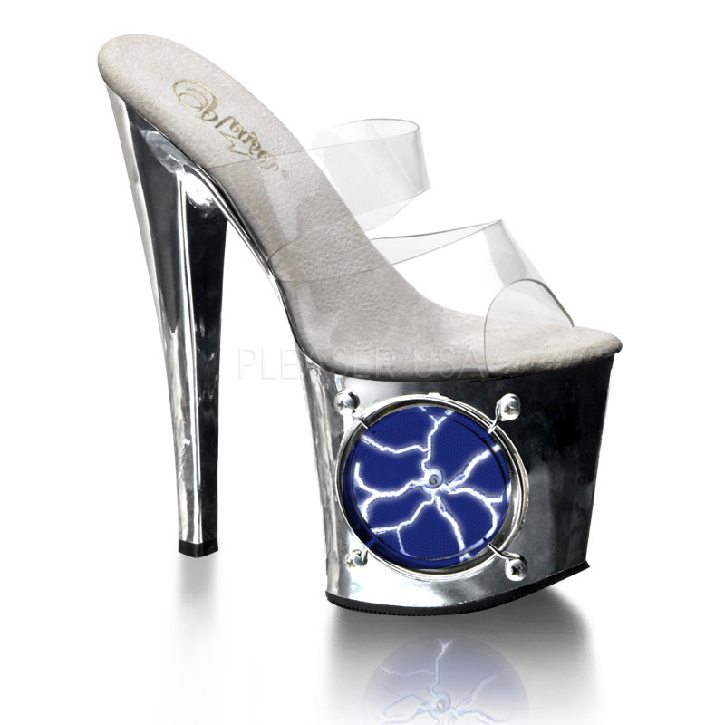 PLEASER LIGHTNING-702 7 1/2" P/F Two Band Slide W/ Wht Strobe Lights Clr/Slv Chrome-WL