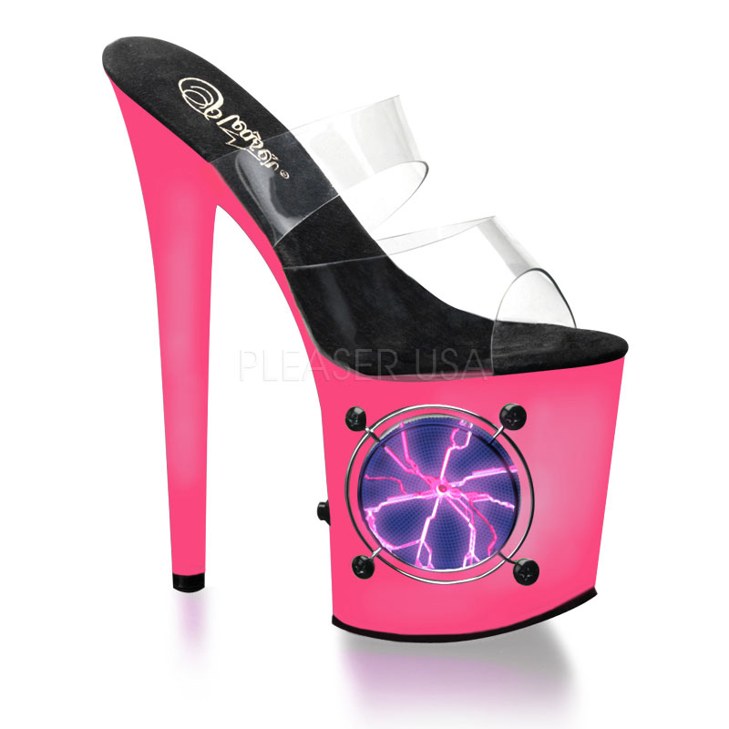 PLEASER LIGHTNING-802UV 8" P/F Two Band Slide W/ Pink Strobe Lights Clr/Pink-PL