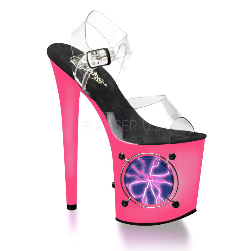 PLEASER LIGHTNING-808UV 8" Ankle Strap P/F Sandal W/Pink Strobe LT Clr/Pink-PL