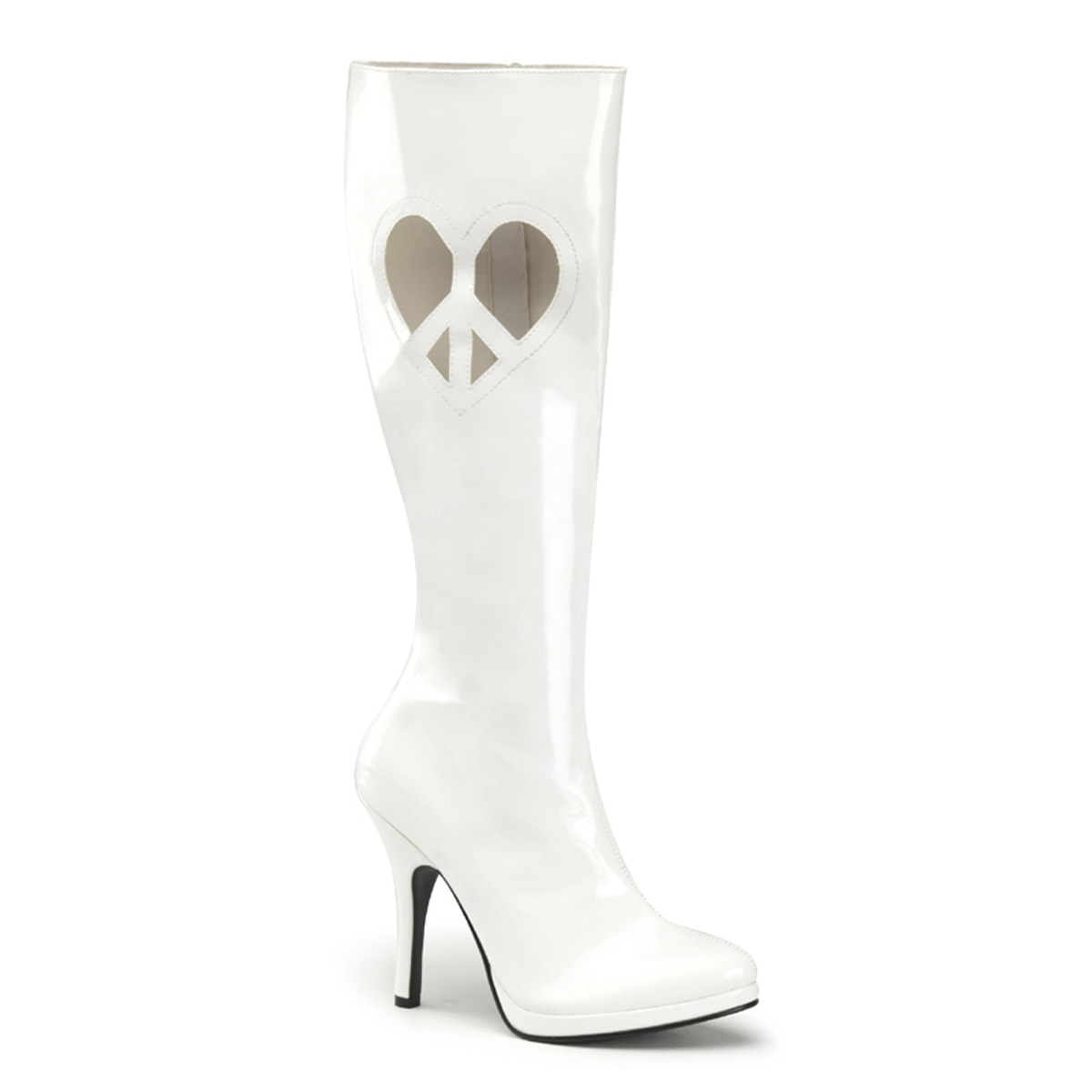 FUNTASMA LOVE-270 4 1/2" Heel, 1/2" P/F Knee Boot W/ Heart Shape Die Cut Wht Pat
