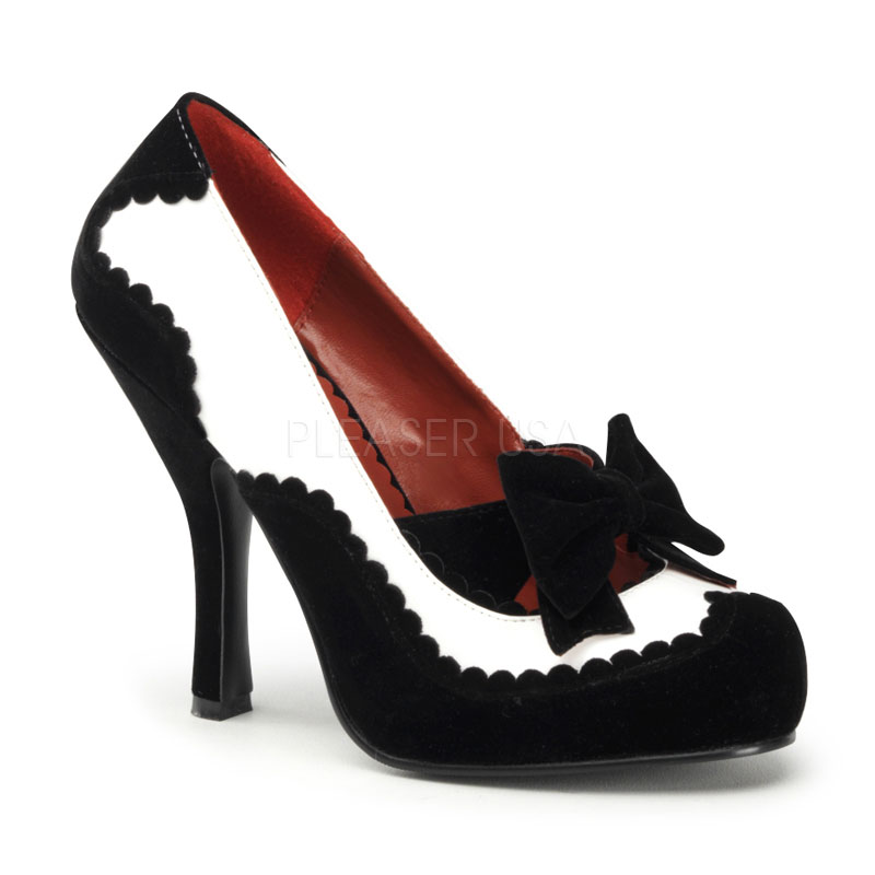 FUNTASMA MAFIA-07 4 1/2" Heel, 3/4" Hidden P/F Spectator Pump W/ Large Bow Wht Pat-Blk Velvet