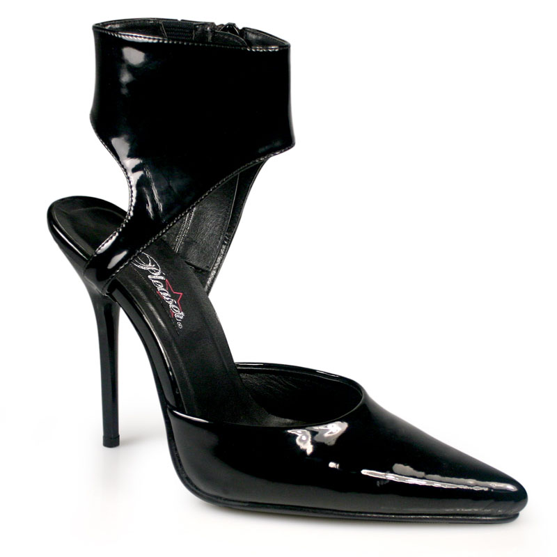 CLEARANCE MILAN-38 *4 1/2" Wide Ankle Strap Pump,Side ZIp Black Patent