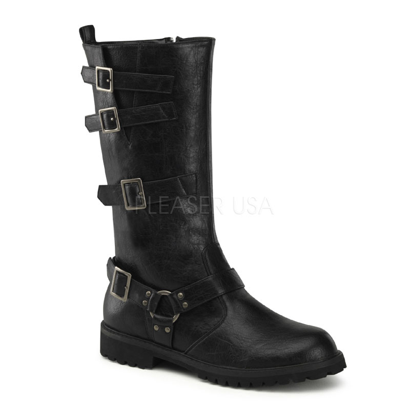 FUNTASMA MOTO-200 5 Buckle Strap Calf BT W/ Side Harness Ring Ornament&Zip Blk Distressed Pu