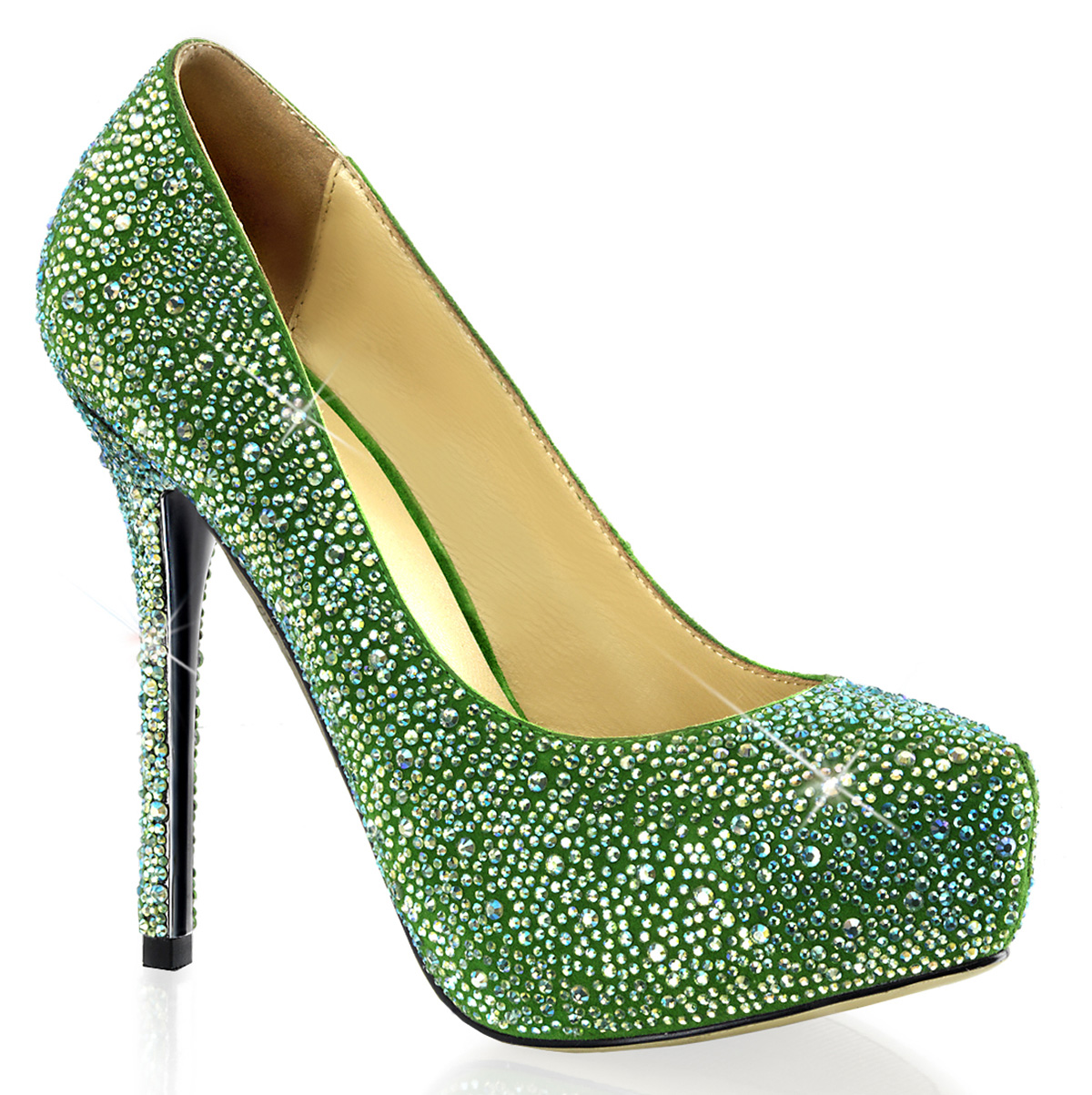 PLEASER Day & Night PRESTIGE-20 5" Heel, 1" Concealed PF Iridescent RS-Covered  Pump/Green Suede