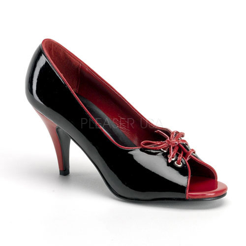 CLEARANCE PUMP-216 *3" Two Tone Pump W/Adjustable Front Lacing Blk-Red Pat