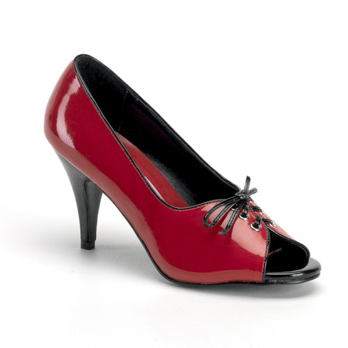 CLEARANCE PUMP-216 *3" Two Tone Pump W/Adjustable Front Lacing Red/Blk Pat