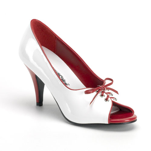 CLEARANCE PUMP-216 *3" Two Tone Pump W/Adjustable Front Lacing Wht-Red Pat