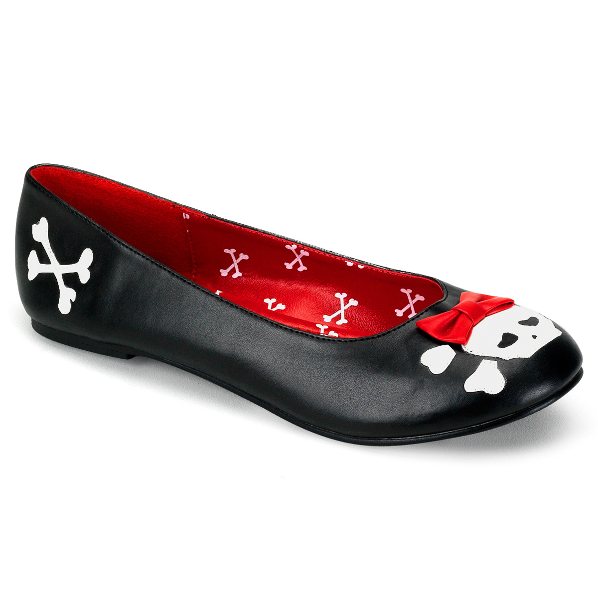 Skull Print Ballet Flat with Decorative Bow