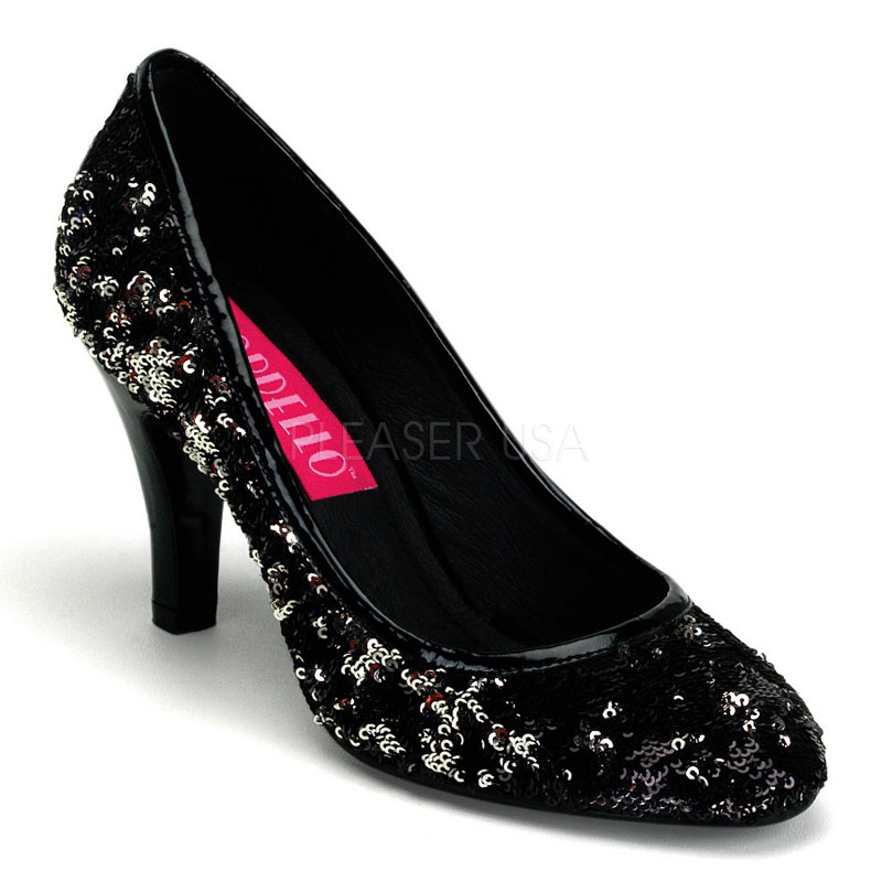BORDELLO RAVISH-08SQ 3 1/4" Heel Sequins Pump Blk-Slv Sequins