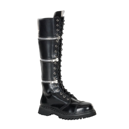 CLEARANCE REVOLVER-I *17 Eyelets 3 zipper S/T Blk Leather Boot Black Leather