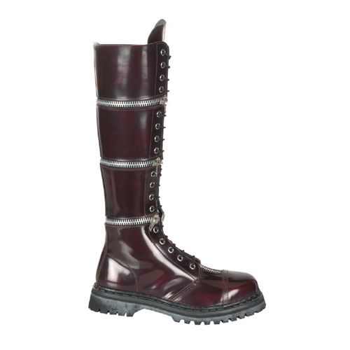 CLEARANCE REVOLVER-I *17 Eyelets 3 zipper S/T Burgundy Leather Boot Burg Rub-Off Leather