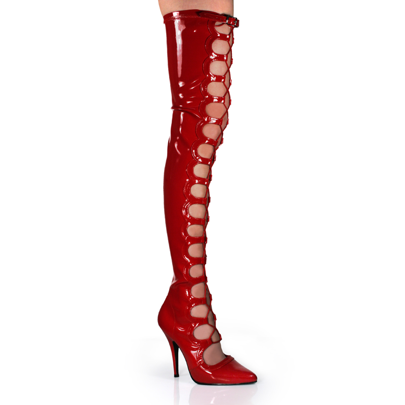 CLEARANCE SEDUCE-3048 *5" Open Front Thigh BT W/ Wrapping Red Stretch Patent