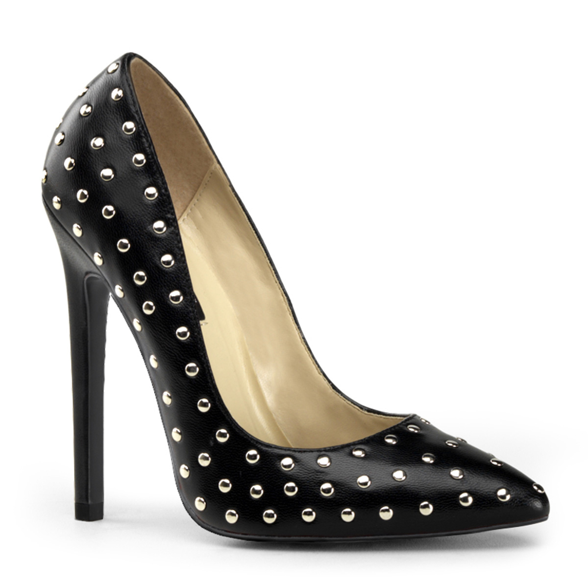 DEVIOUS SEXY-20ST 5" Stiletto Heel Pump W/ Metal Studs Blk Leather