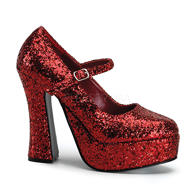 CLEARANCE DOLLY-50G *5" Chunky Heel Mary Jane P/F Pump Red Gltr
