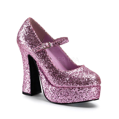 CLEARANCE DOLLY-50G *5" Chunky Heel Mary Jane P/F Pump B. Pink Gltr