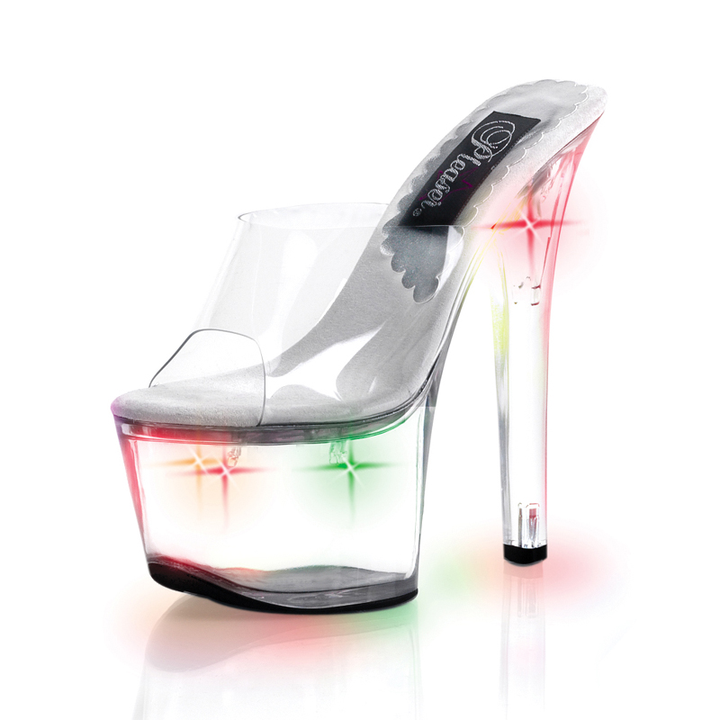 CLEARANCE SKY-301LT *6 3/4" Stiletto Heel Lite-Up PF Sli Clr/Multi-Colored Lights