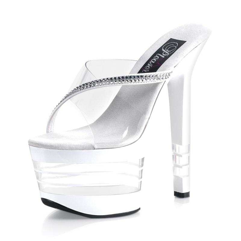 CLEARANCE SKY-303LN *6 3/4" Stiletto Heel Lined PF Slide W/RS Clr-RS/Wht